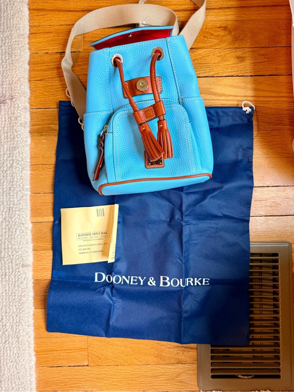 NWT Dooney & Bourke Pebble Grain Sky Blue Small Murphy Backpack.